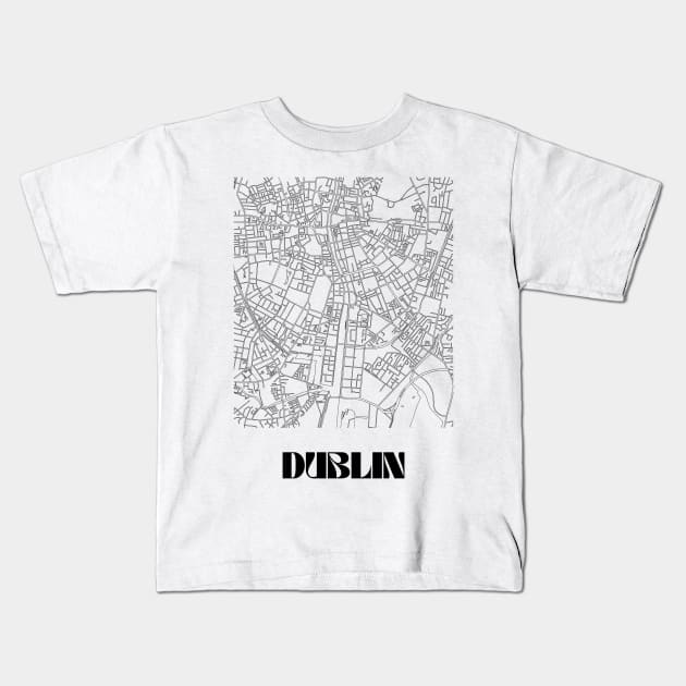 Retro Map of Dublin, Ireland Minimalist Line Drawing Kids T-Shirt by SKANDIMAP